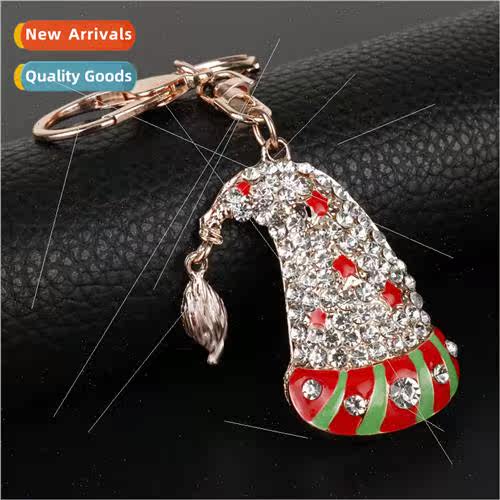 Full diamond Christmas hat keychain car bag pendant creative