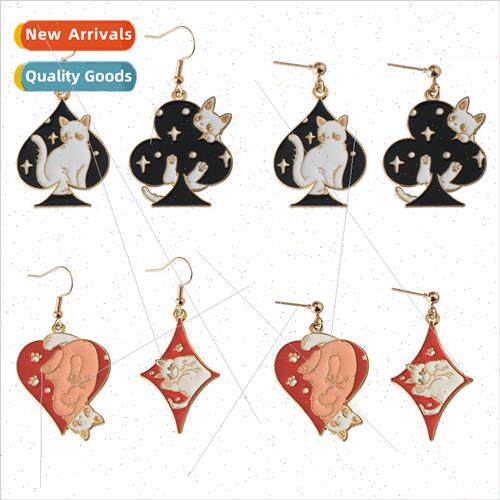 New cartoon cute oil drop cat earrings personalized playing