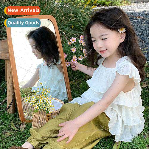 Girls cake fly sleeve camisole 2023 summer new children baby