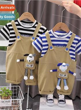childrens wear boys suit 2023 new handsome baby summer strip