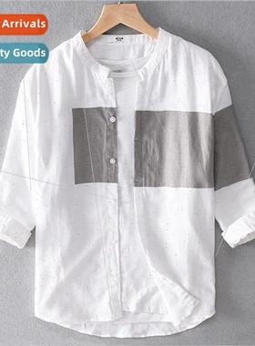 Colorblocking personalized seven-point medium-sleeved linen