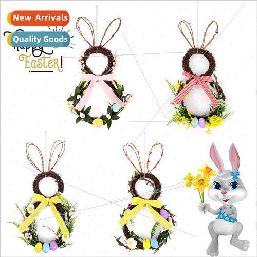 New Easter Bunny Rattan Ring Bow Egg Garland Door Hanging Ho