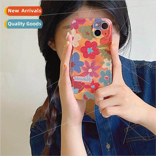 Korean  ins graffiti flowers 适用 Apple 12 phone case 13/14P