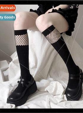 Patchwork calf socks fishing net socks black socks womens mi