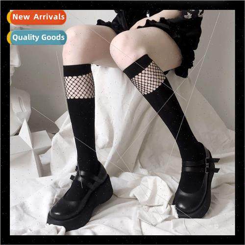 Patchwork calf socks fishing net socks black socks womens mi