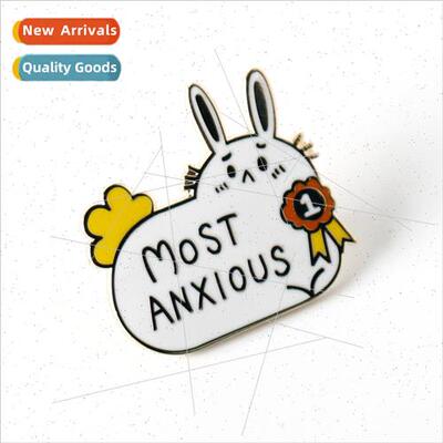Creative Cartoon MOST ANXIOUS Anxiety Bunny Brooch Metal Oil