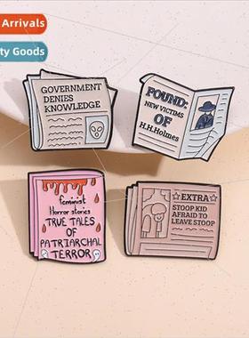 Brooch Pink Newspaper English News Creative Metal Badge Cute