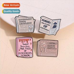 English News Creative Brooch Badge Newspaper Metal Cute Pink