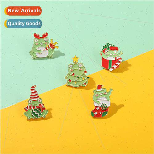 Christmas frog brooch over the holiday croaker badge metal b
