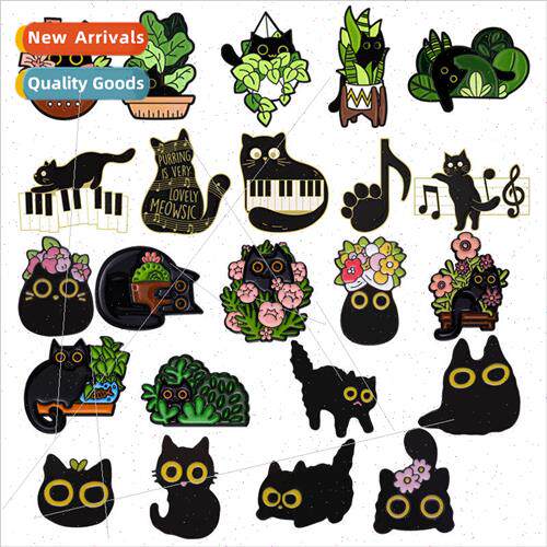 Floral Cat Series Set Creative Black Cat Cartoon Brooch Clot