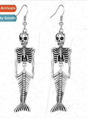 2019 new personality retro skull earrings fish bone earrings