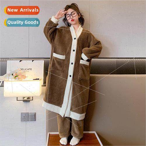 Girls pajamas coral fleece thickened paragraph winter childr