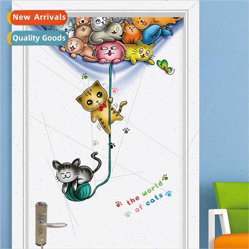 SK9363 Cat Black Hole Door Sticker Restaurant Entrance Bedro