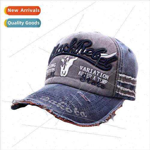 Cow head washed baseball cap three-dimensional embroidery le