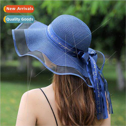 Beach straw hat female summer Korean  of the seaside large b