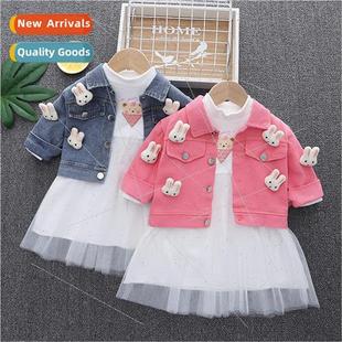 chic set one piece two denim baby female spring Girls