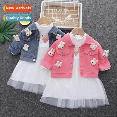 Girls spring set female baby denim chic two-piece set one ye