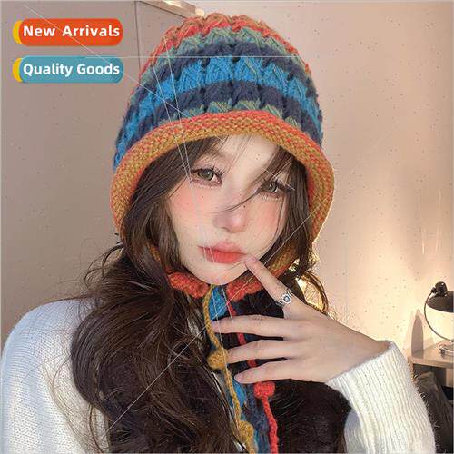 Handmade knitted ear protection cap colorful tassel small ba