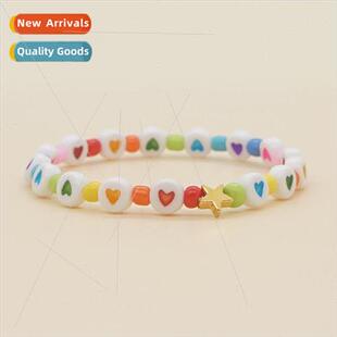 Bohemian Colorful Acrylic Bracelet 7mm Mixed Color Peach Hea