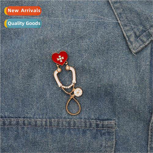 New personalized creative love cross stethoscope pin diamond