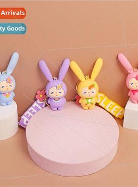 Creative inflatable rabbit ears silicone keychain cute decom