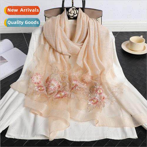 2022 new embroidery beaded silk wool blended scarf spring an