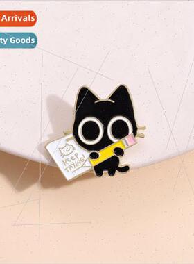 Cute cartoon anime cat brooch small black color pen metal ba