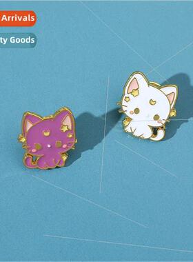 Moon kitten brooch cute cat metal badge crescent kitten fash