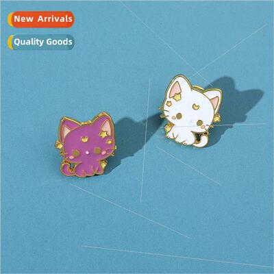 Moon kitten brooch cute cat metal badge crescent kitten fash