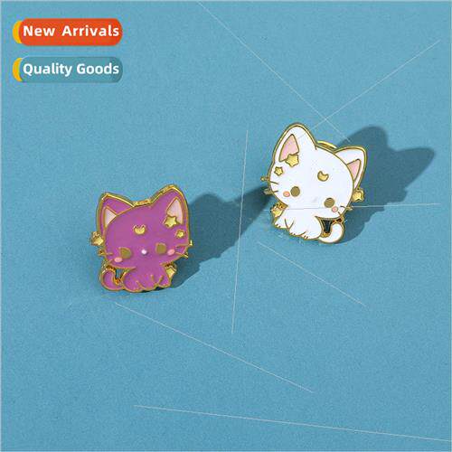 Moon kitten brooch cute cat metal badge crescent kitten fash