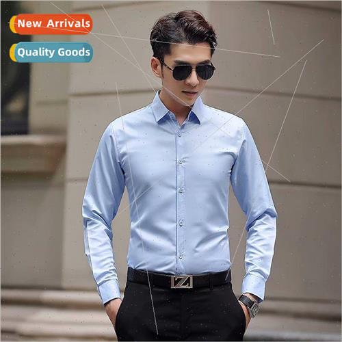 White shirt mens long-sleeved Slim -iron solid color profess