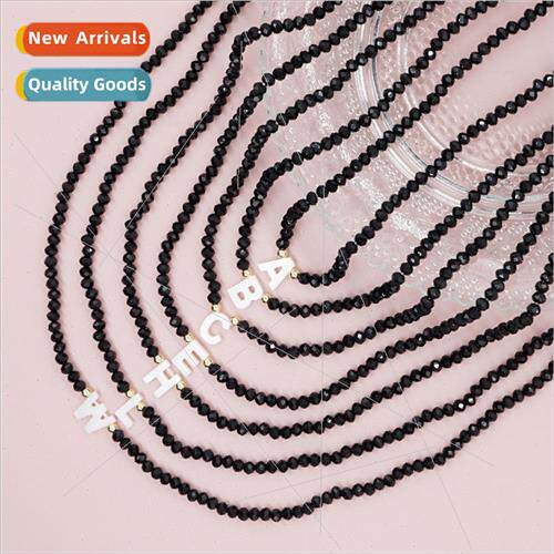Fall new black crystal flat beads shell single letter neckla