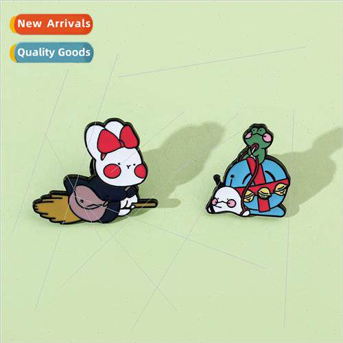 Japanese cartoon cute small animal brooch riding a broom rab