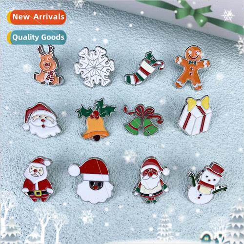 Santa Claus snowflake gift box bell elk snowman alloy brooch