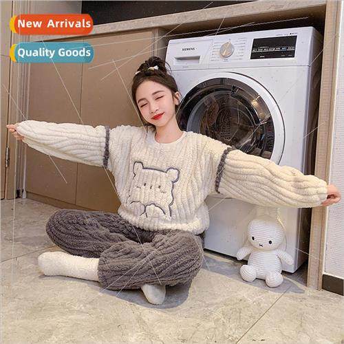 Girls fall and winter coral fleece pajamas set 2023 new midd