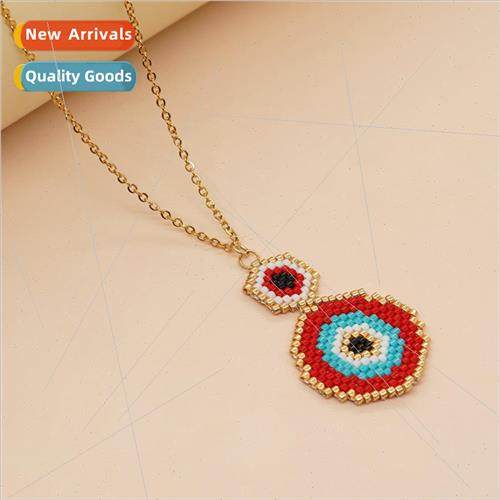 Hexagonal Round ze Eye Rice Beads Braided Necklace Handmade