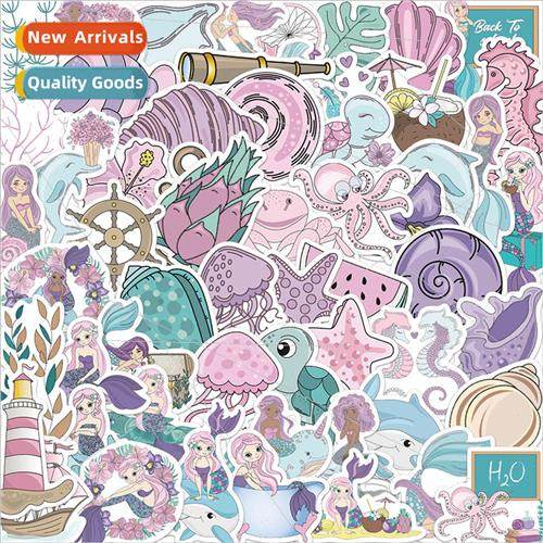 56pcs wave Ins girl  mermaid graffiti stickers luggage guita