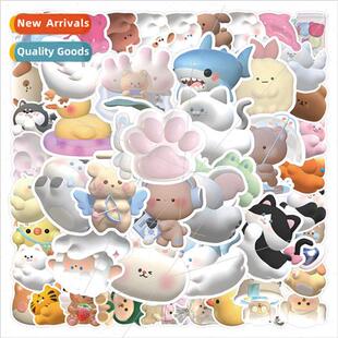 50 cartoon flying small animal stickers cute 3D kitten puppy