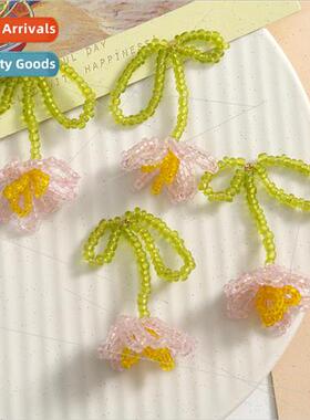 Super fairy pink green tulip pendant diy knitting glass bead