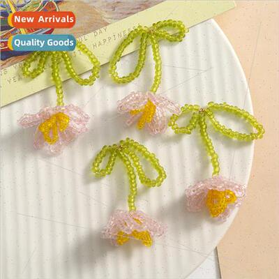 Super fairy pink green tulip pendant diy knitting glass bead