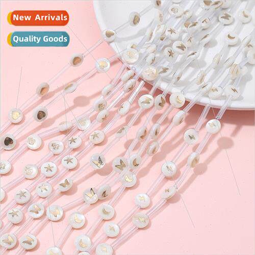 Freshwater pearl white double-sided hot gold flat round bead