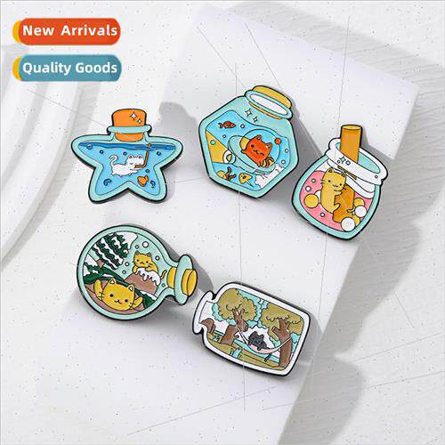 Cartoon mini animal drift bottle alloy brooch cute cat shape