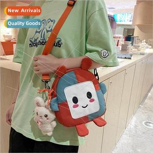 cartoon plaid shoulder girl cute new female bag ins Summer