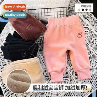 baby childrens boys padde pants girls velvet Winter grain