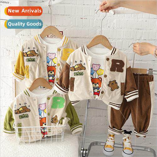 2023 fall corduroy jacket bear three-piece cartoon single-br