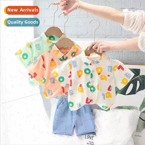 2023 Boys summer suit childrens cotton personalized printed