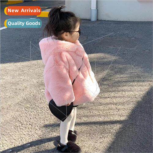 Girls pink thickened fur coat 2022 fall and winter new littl