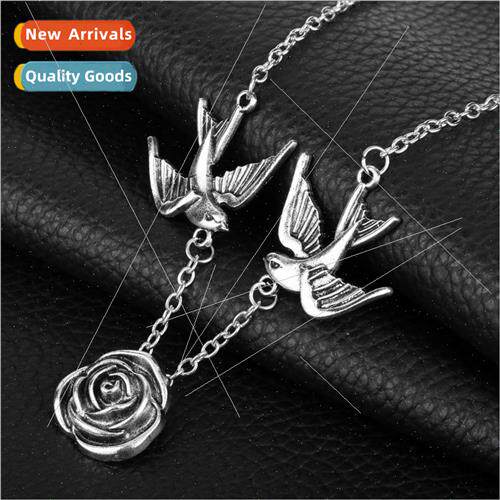 ins country  retro swallow necklace creative long bird rose