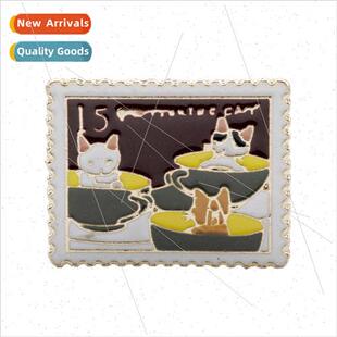 Stamp Bad Drip Cartoon Lapel Pin Cat Cup Coffee Oil Cute