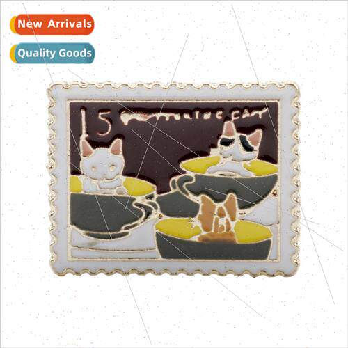 Cute Oil Drip Coffee Cup Cat Stamp Pin Lapel Pin Cartoon Bad